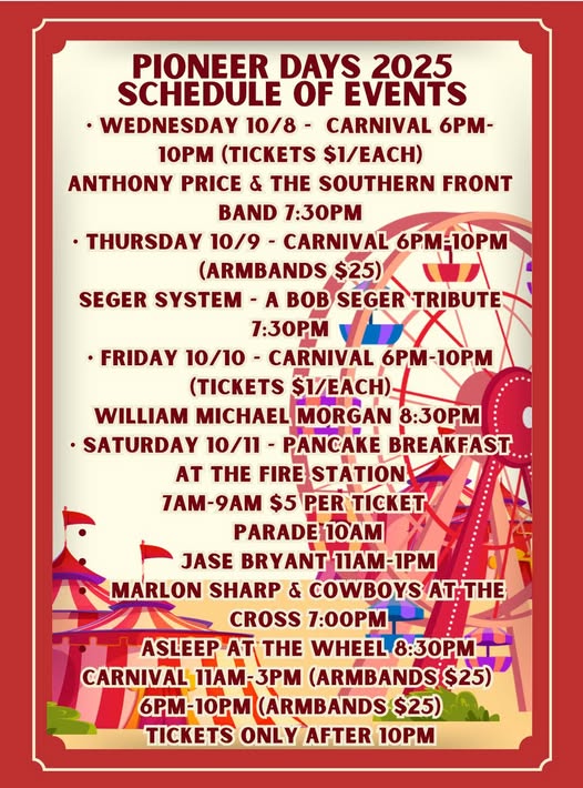 Pioneer Days 2025 Schedule