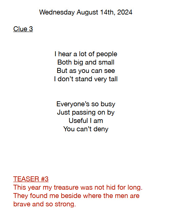 Wednesday 2024 Treasure Hunt Clue Wednesday 2024 Treasure Hunt Clue