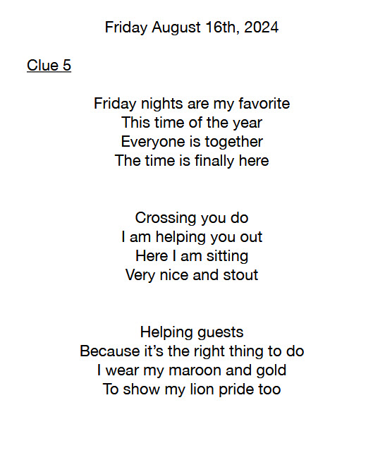 Friday Tresure Hunt Clue Friday Tresure Hunt Clue