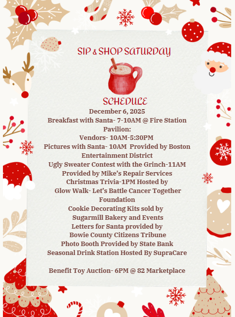 Sip & Shop Schedule