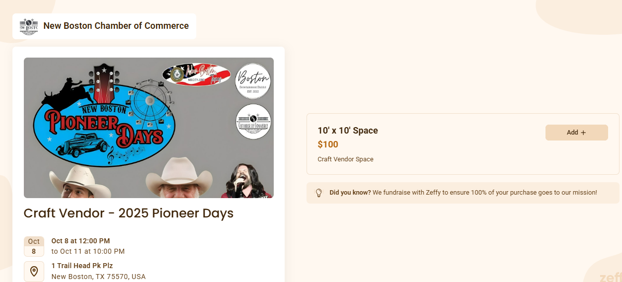 Zeffy - Pioneer Days 2025 Craft Vendor