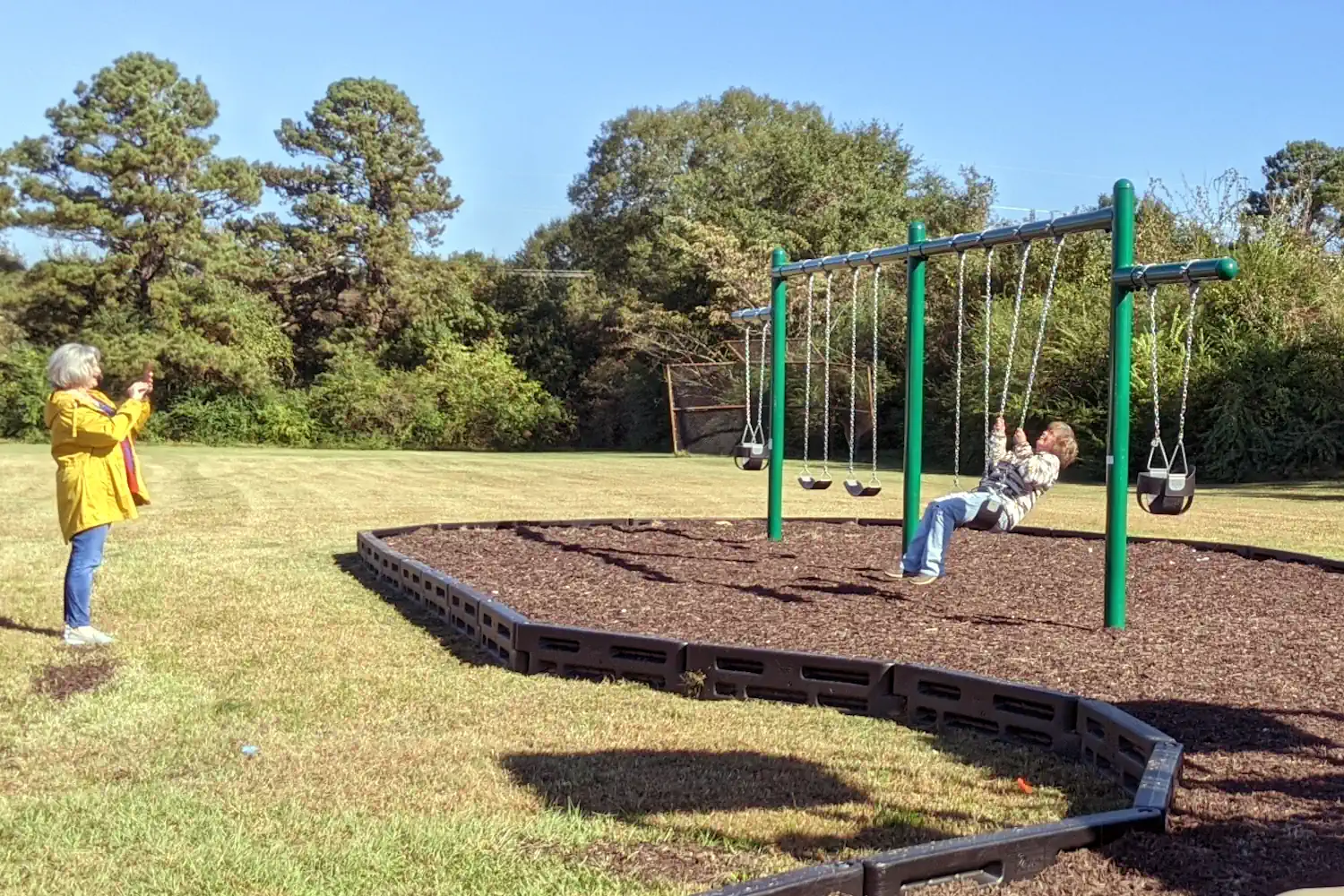 Polly on new swing set  Polly on new swing set