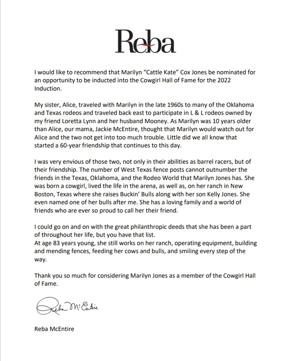Reba McEntire Letter Reba McEntire Letter
